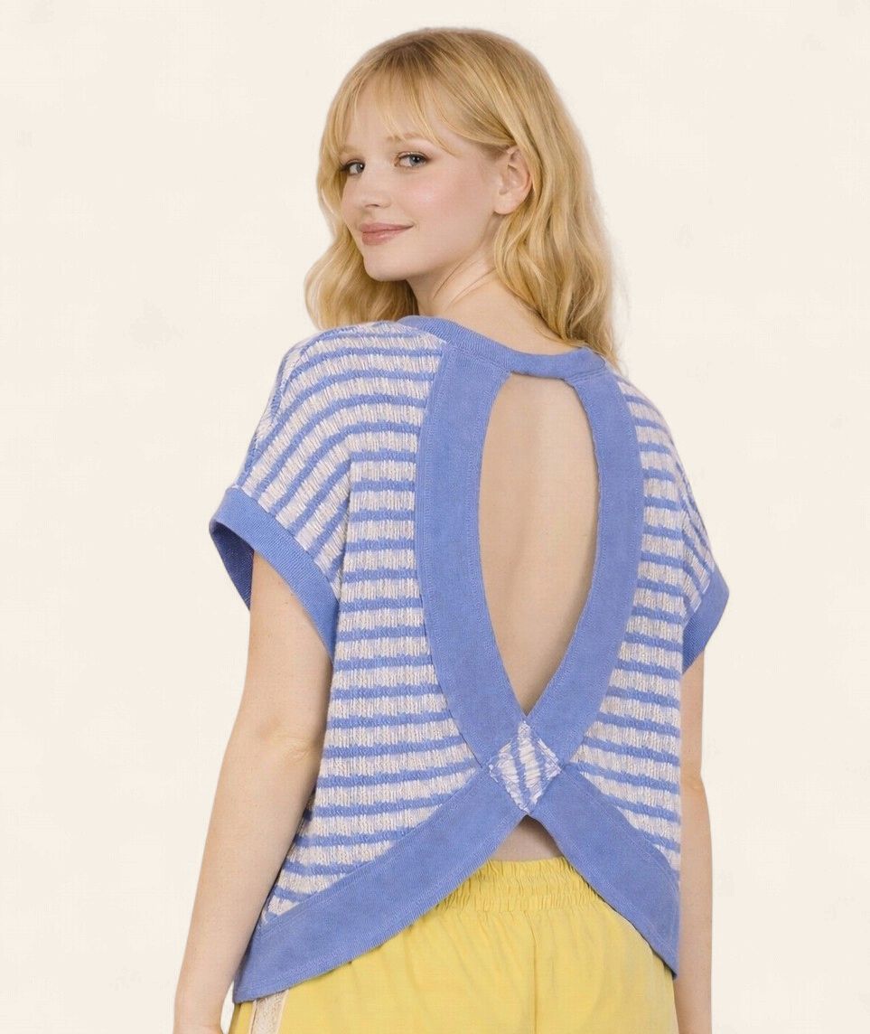 The Ella Open Back Knit Top - BLUE
