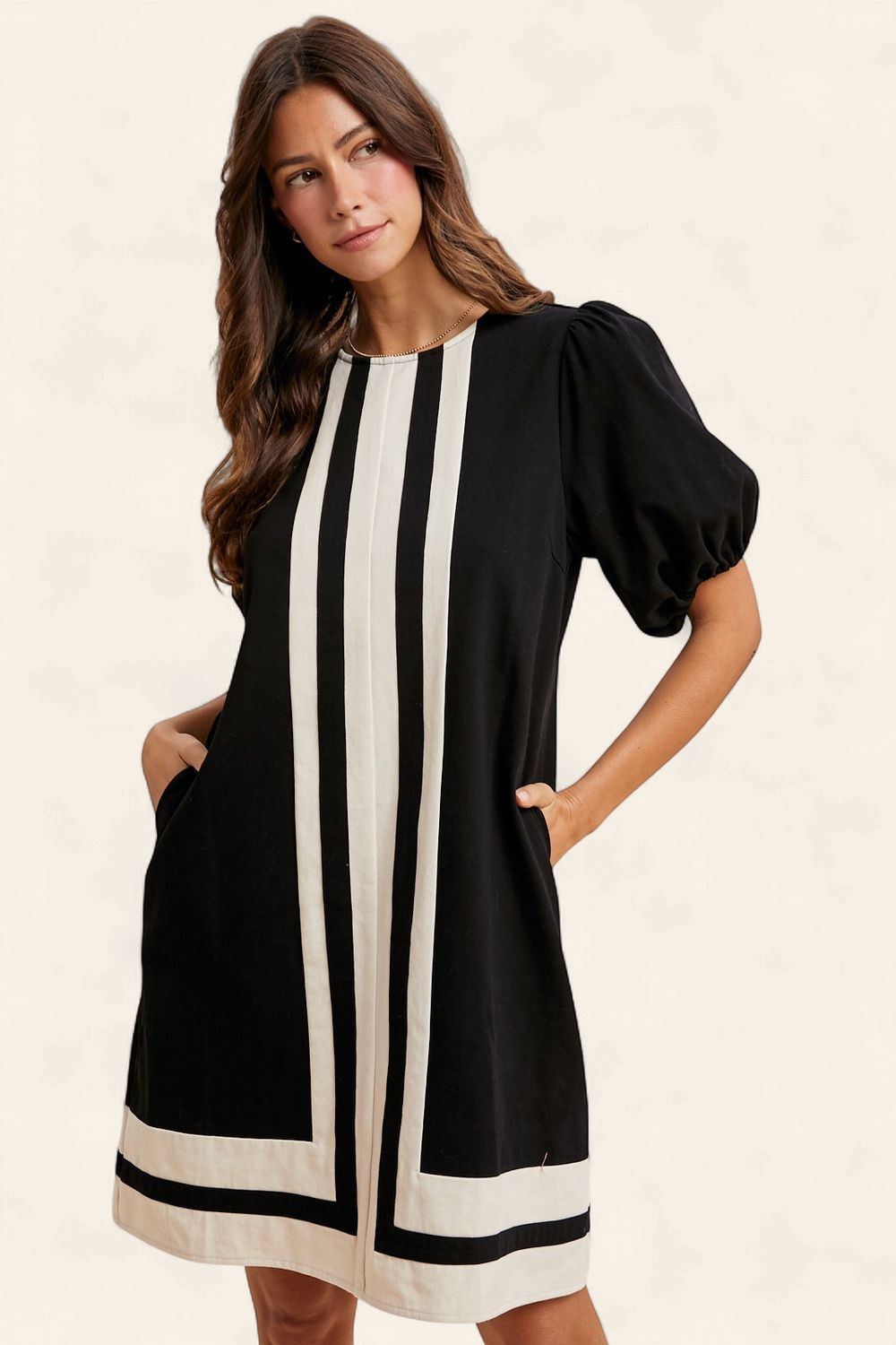 Annie Contrast Panel Mini Dress - BLACK/CREAM