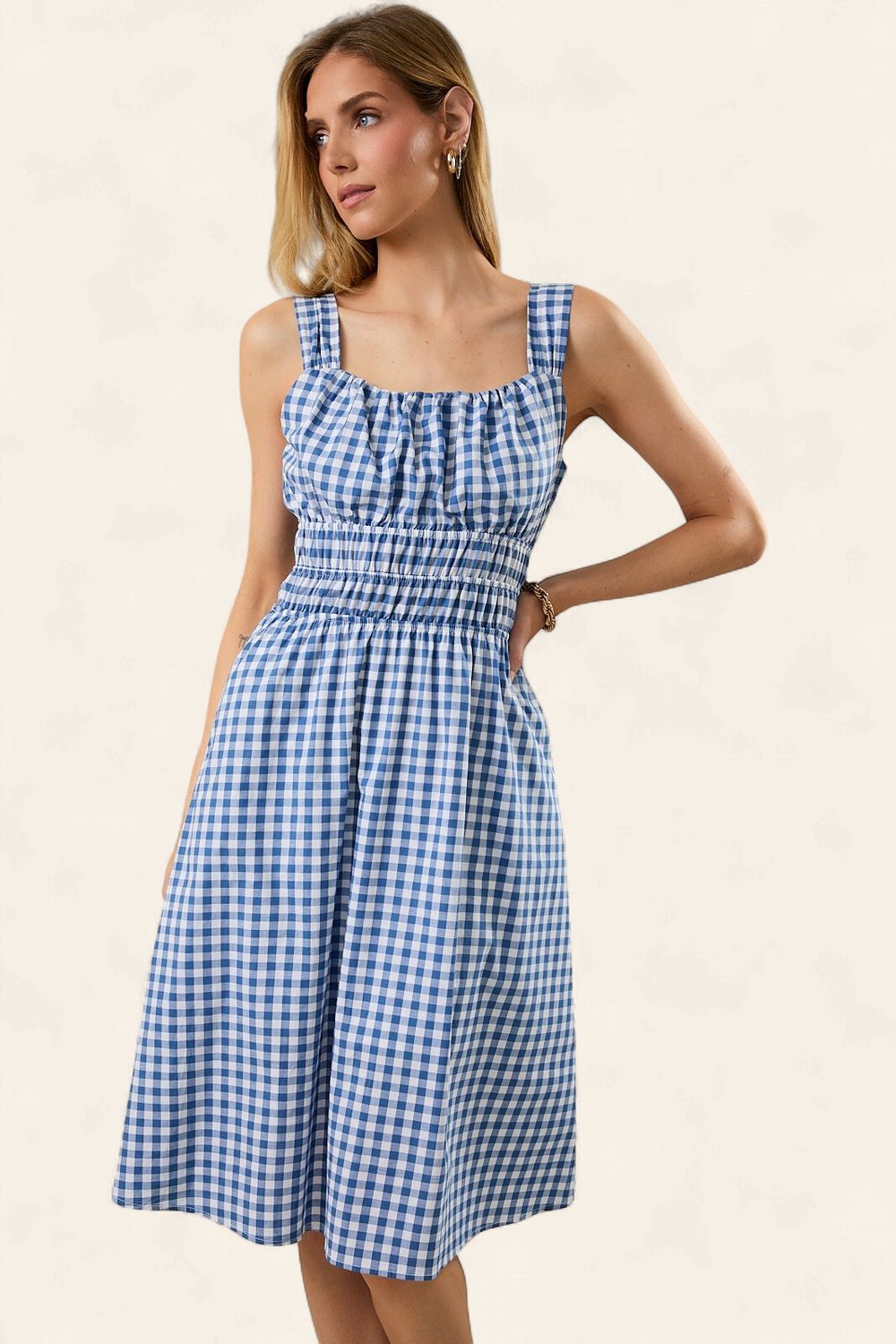 The Maggie Gingham Midi Dress - BLUE