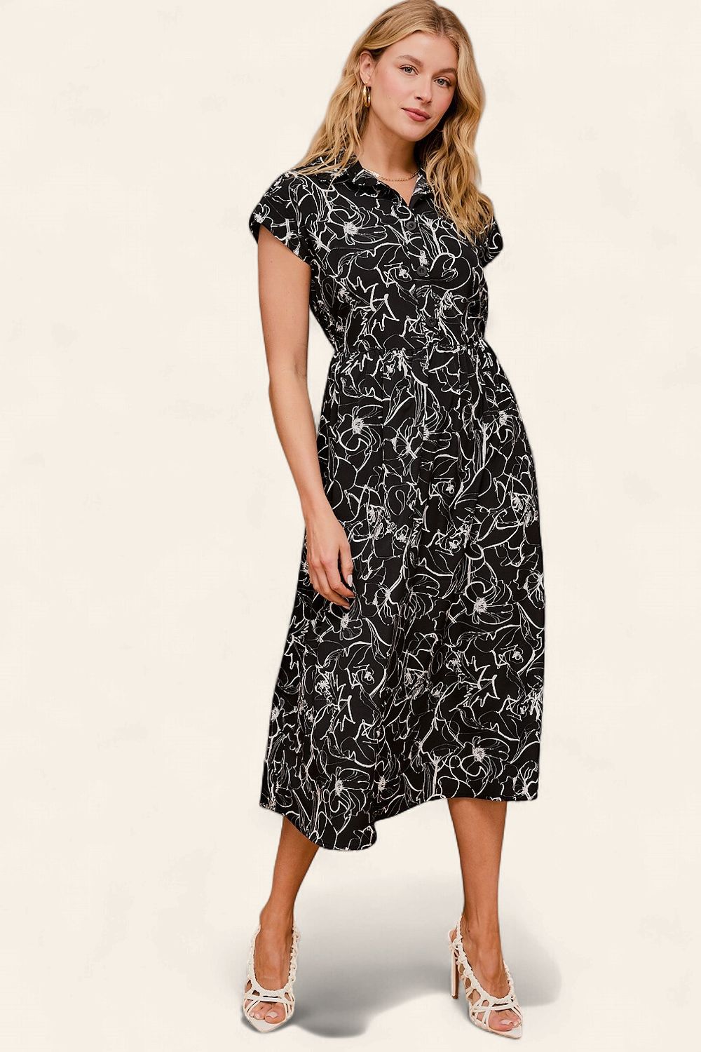The Kelly Midi Dress - BLK/WHITE