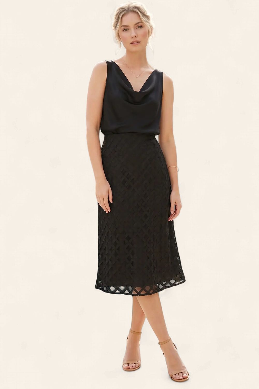 Taylor Grid Pattern Skirt - BLACK