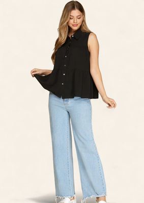 Holly Tiered Button Down Top - BLACK