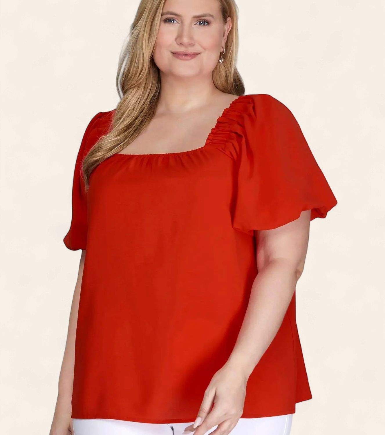 Plus Game Day Puff Sleeve Top - RED