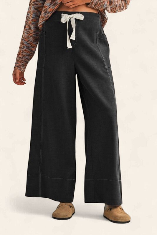 CeCe Comfy Stretch Wide Leg Pants - BLACK