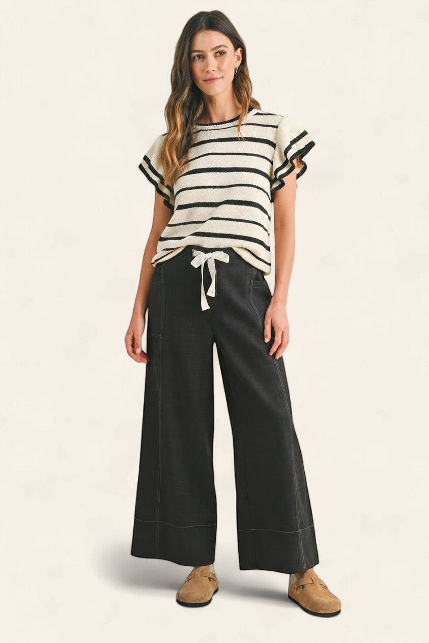 CeCe Comfy Stretch Wide Leg Pants - BLACK