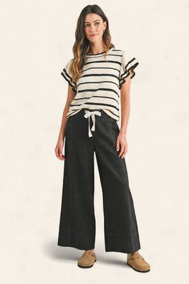 CeCe Comfy Stretch Wide Leg Pants - BLACK