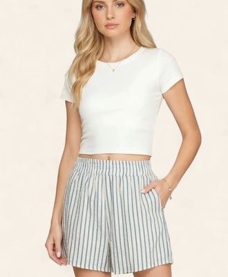 Adele Elastic Waist Striped Shorts - BLUE/WHITE
