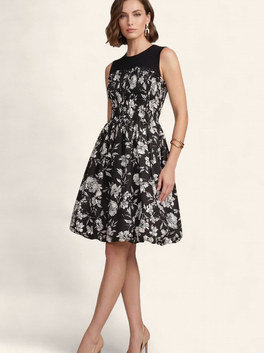 The Grace Bubble Hem Dress - BLACK/WHITE