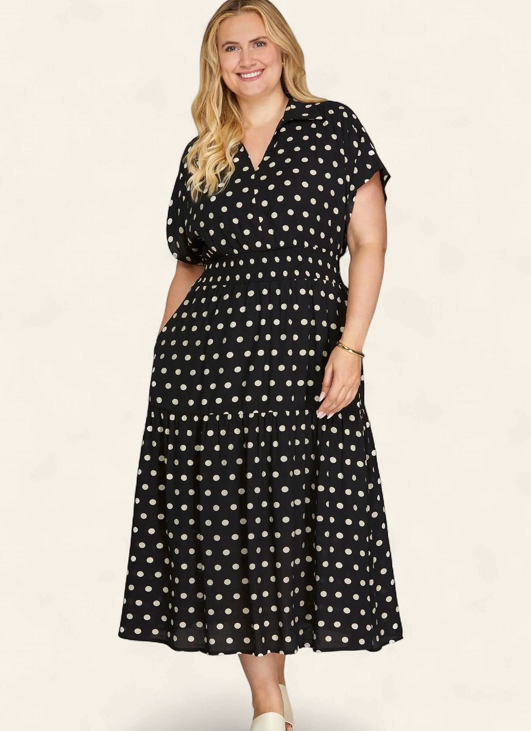 Plus Remi Polka Dot Midi Dress - BLACK