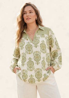 Plus Cara Collared Top -TAUPE