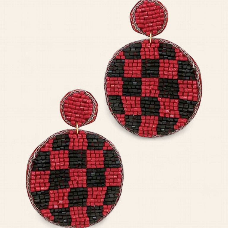 Red/Black Check Game Day Earrings
