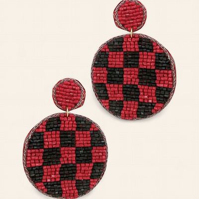 Red/Black Check Game Day Earrings