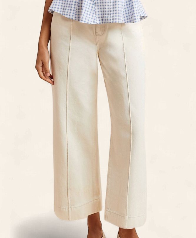Stretch High Rise Pin Tuck Wide Leg Jean - WHITE