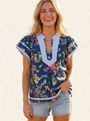 Haley Floral Blouse - NAVY