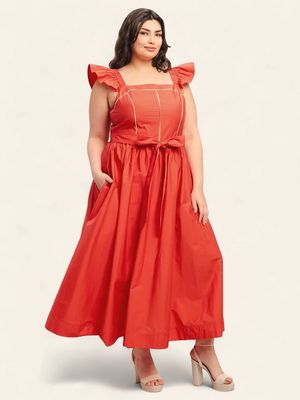 Plus Cailey Woven Midi Dress - CORAL RED