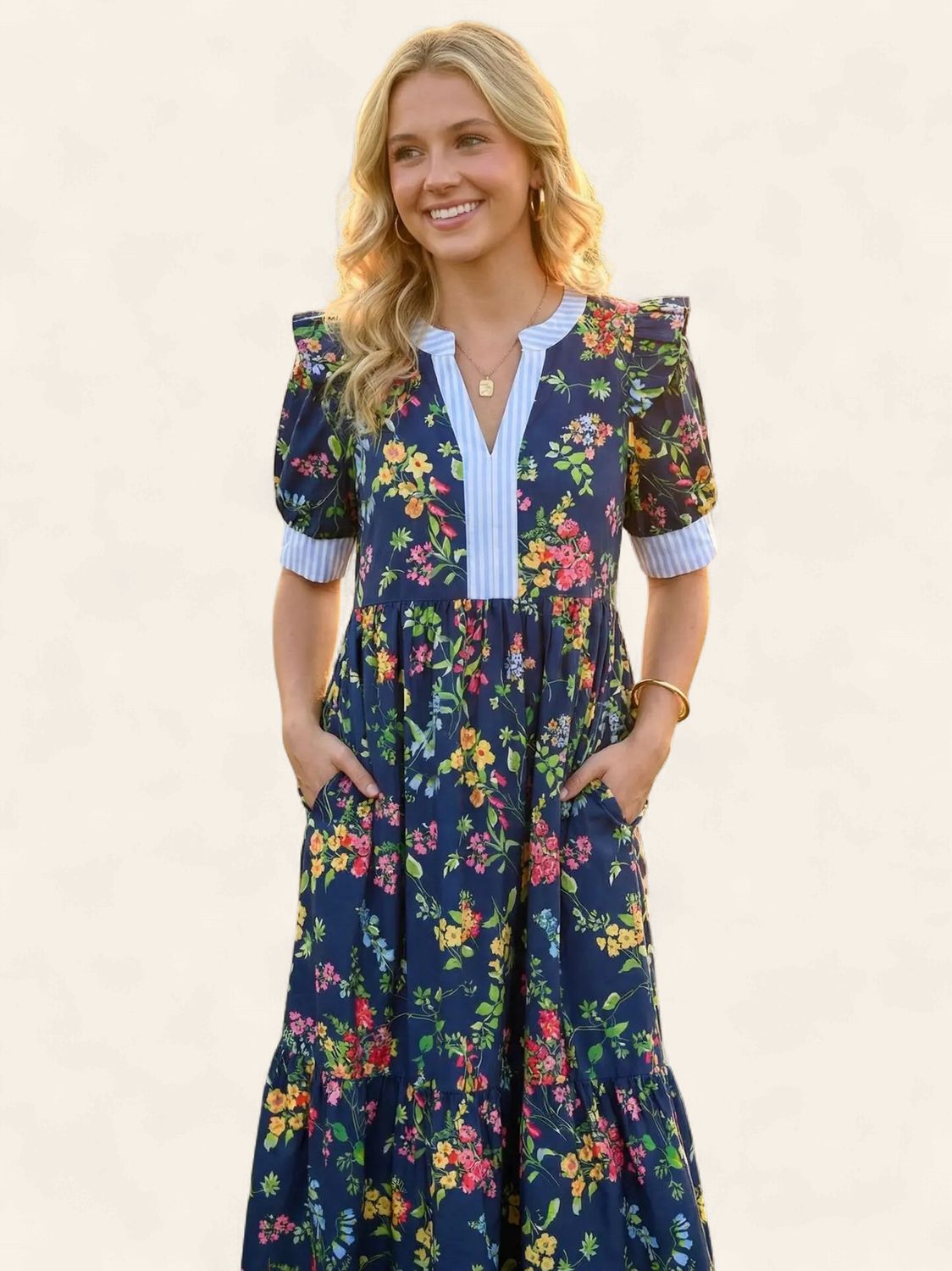 Becca Floral Midi Dress - NAVY