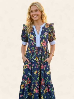 Becca Floral Midi Dress - NAVY
