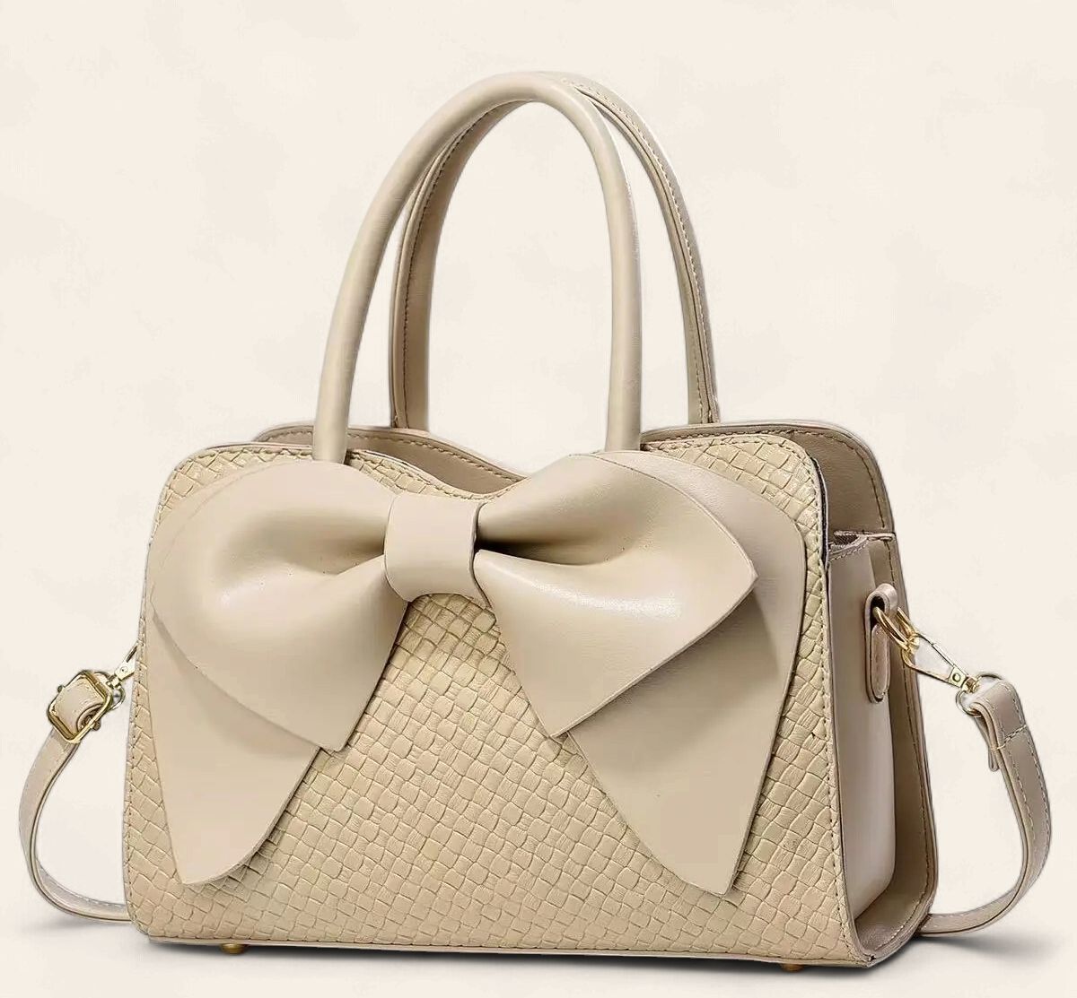 Bow Satchel Handbag - KHAKI