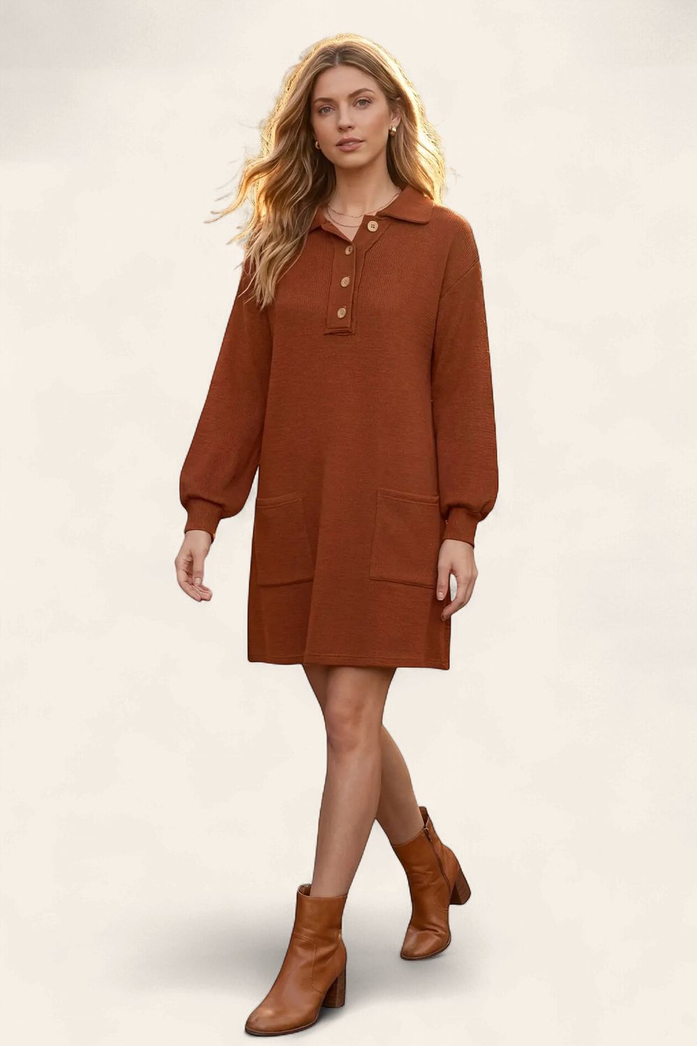 The Logan Collared Knit Dress - RUST