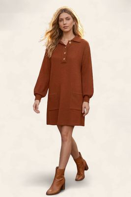 The Logan Collared Knit Dress - RUST