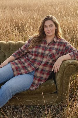 Plus Danielle Plaid Button Down - RED