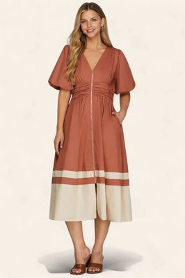 The Karen Bubble Sleeve Dress - RUST