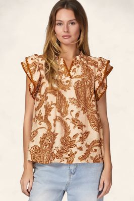 The Penny Ruffle Sleeve Top - CARAMEL