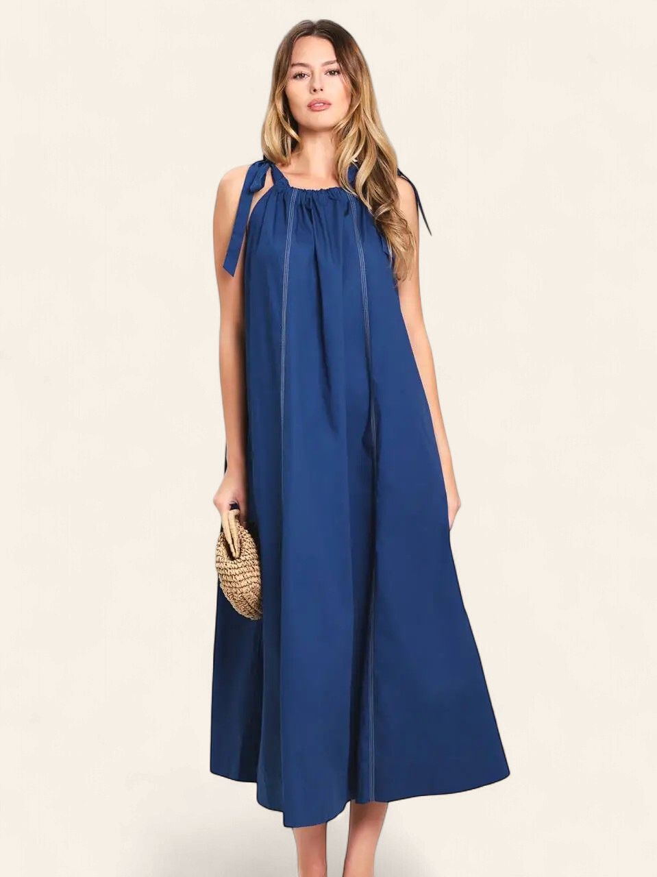 The Sonia Woven Midi Dress - NAVY