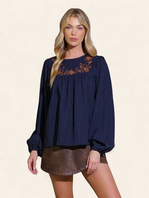 The Elle Texture Woven Top - NAVY