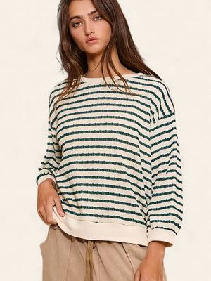 The Jenny Relaxed Top - TEAL/CREAM
