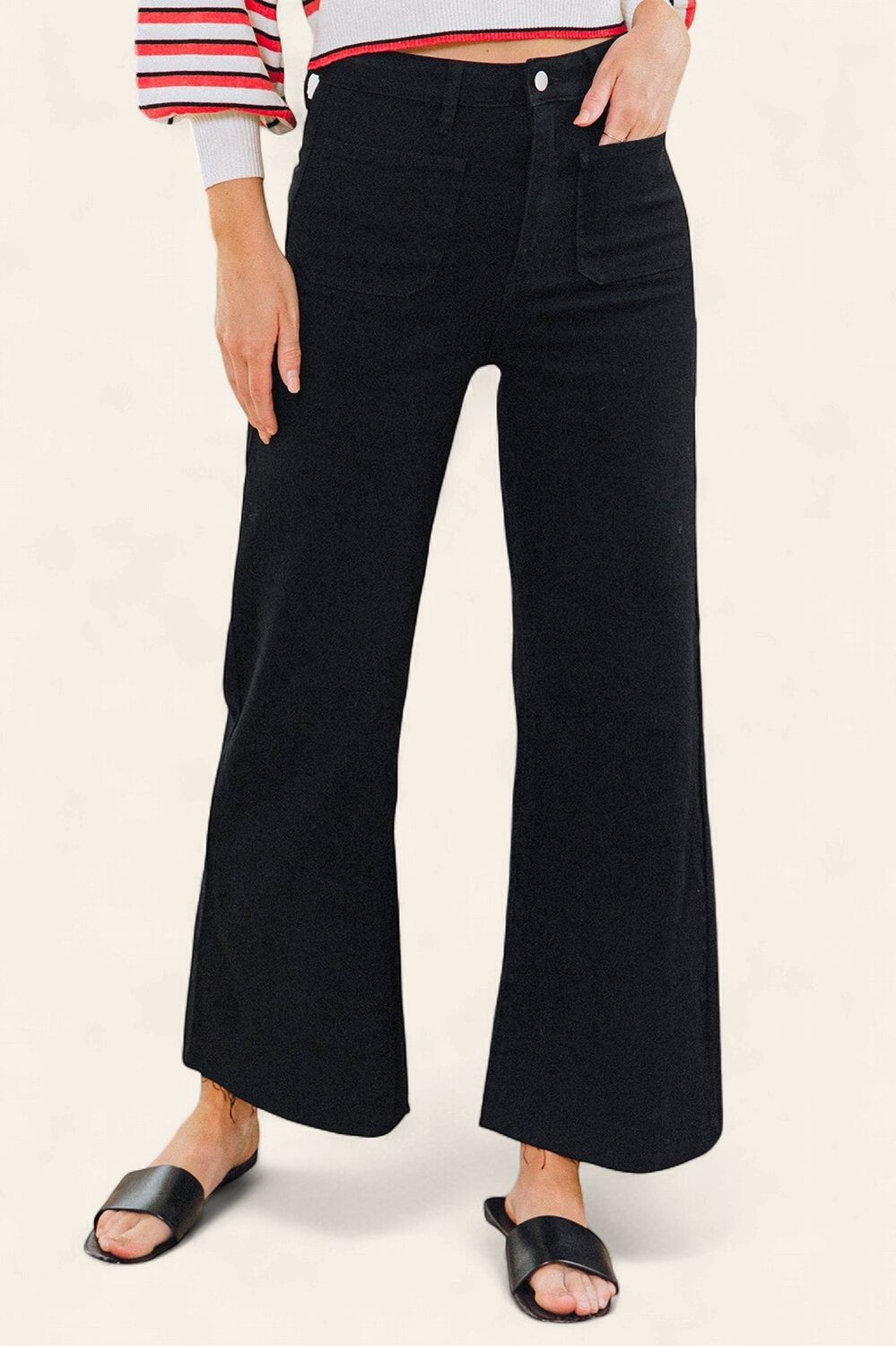 Front Pocket Wide Leg Denim - BLACK