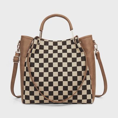 Leah Checkered Handbag - BROWN