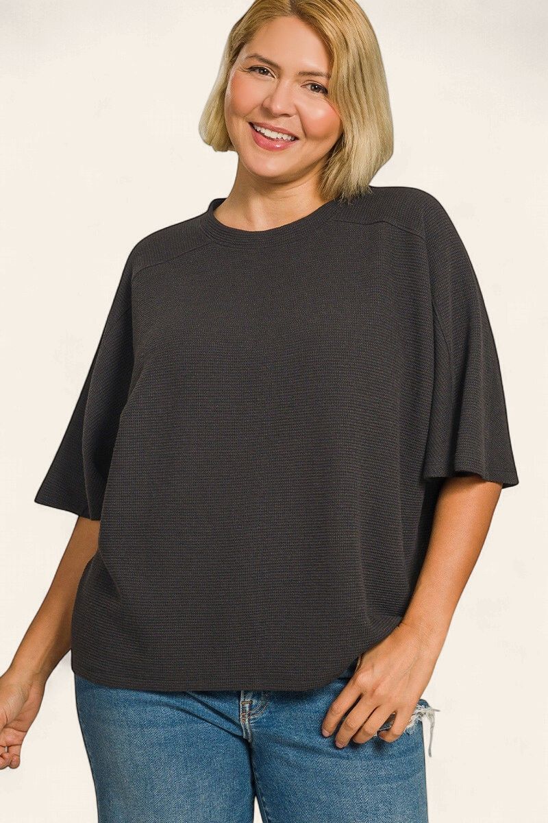Plus Double Knit S/S Top - BLACK