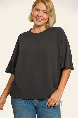 Plus Double Knit S/S Top - BLACK
