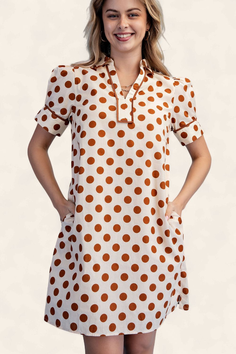Payton Polka D ot Mini Dress - NATURAL/BROWN