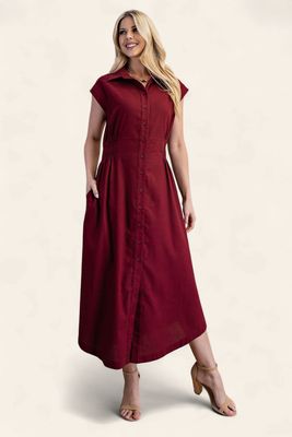 Lydia Sleeveless Linen Dress - BURGUNDY