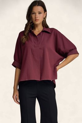 The Renee Contrast Stitch Top - MERLOT