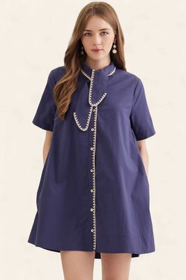 The Ann Marie Scalloped Mini Dress - NAVY