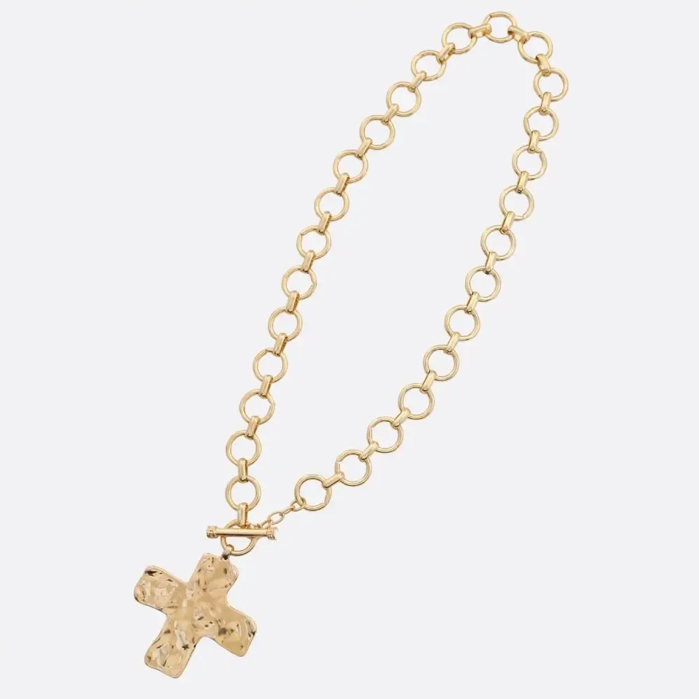 Hammered Cross Pendant Necklace