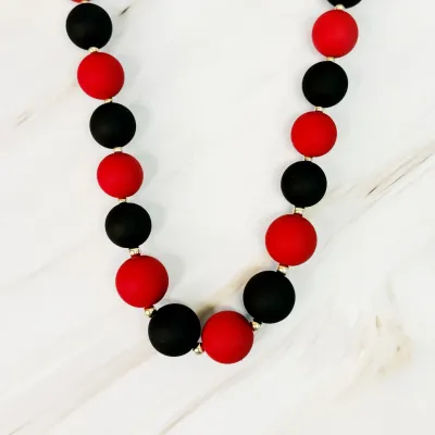 Red/Black Game Day Beaded Necklace