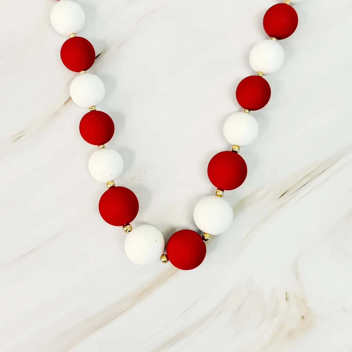 Red/White Game Day Beaded Necklace