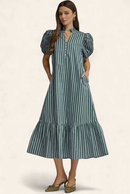 The Vera Striped Midi Dress - GREEN/BLUE