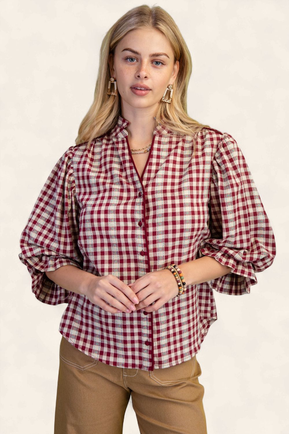 The Becca Check Print Button Down - WINE