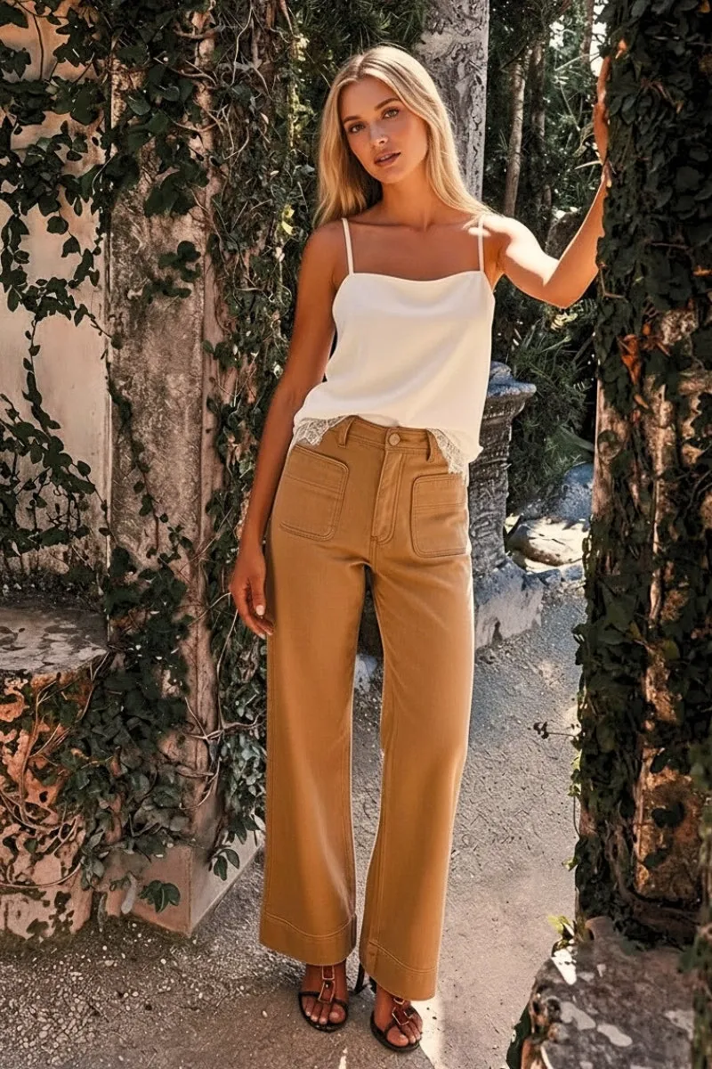 The Ellen High Rise Tummy Control Wide Leg Jean - SOOT BROWN