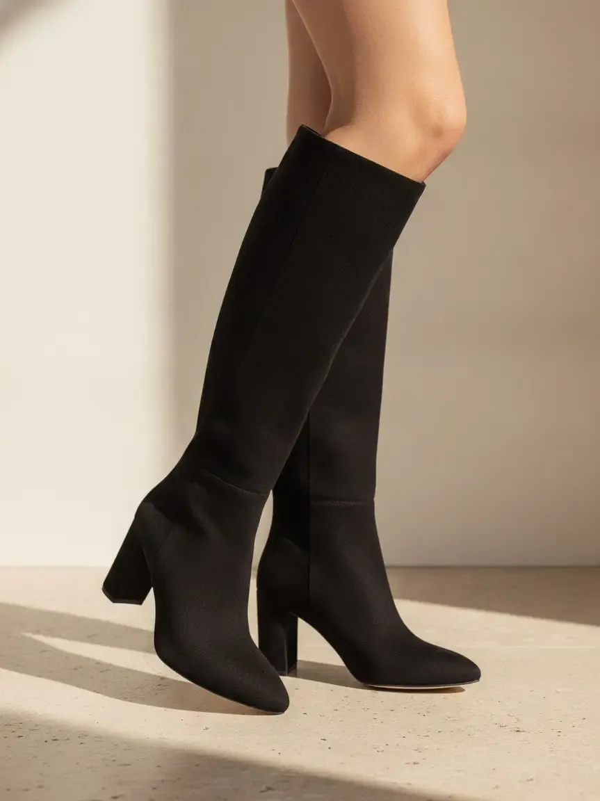 Brazil Faux Suede Knee Boots - BLACK