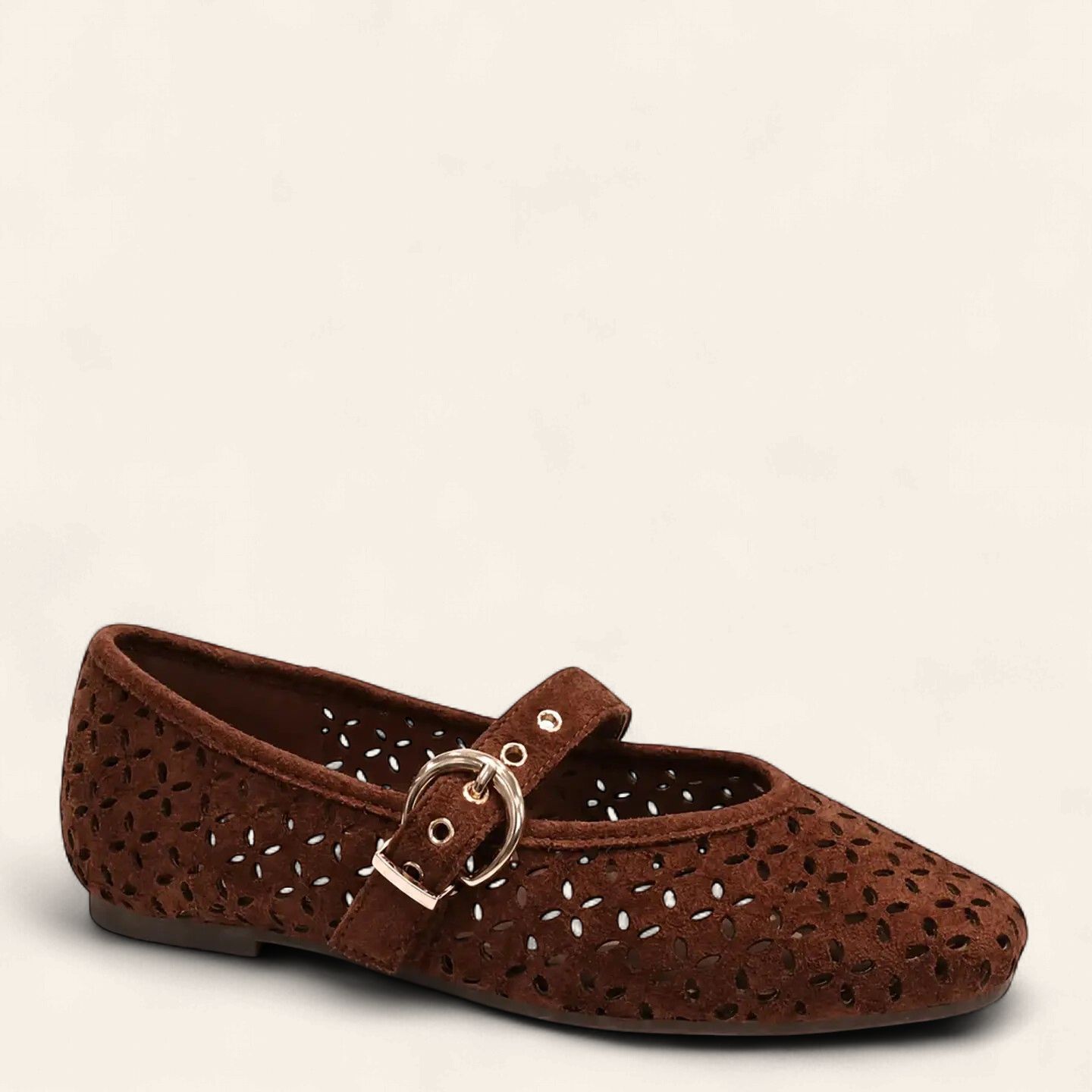 Linda Suede Mary Jane Flats - CHESTNUT