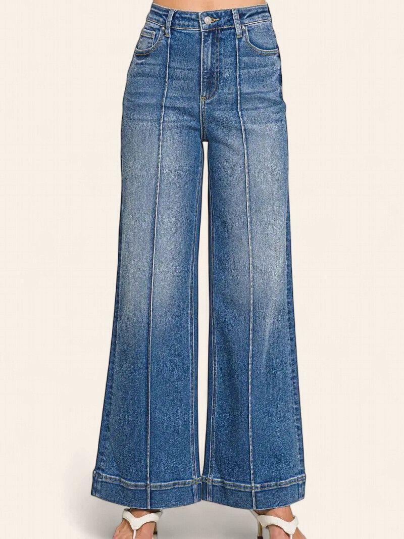 ZENANA  High Rise Pintuck Jeans - MEDIUM WASH
