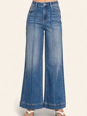 ZENANA  High Rise Pintuck Jeans - MEDIUM WASH