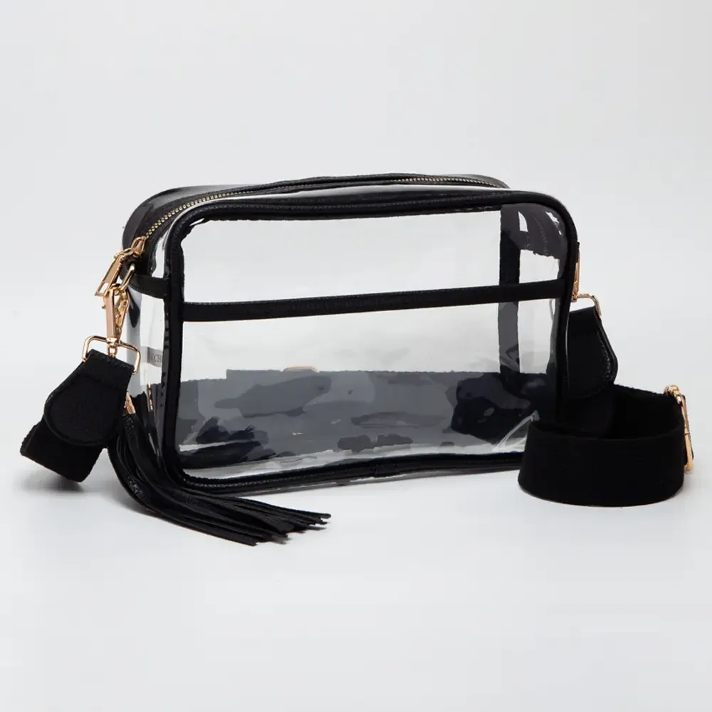 Transparent Tassel Crossbody Bag - BLACK