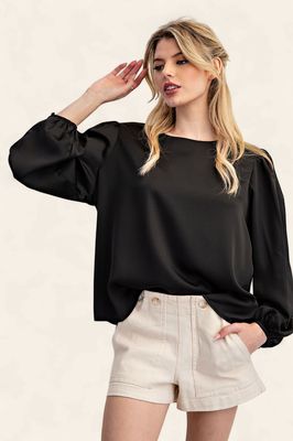 The Hazel Satin Top -BLACK